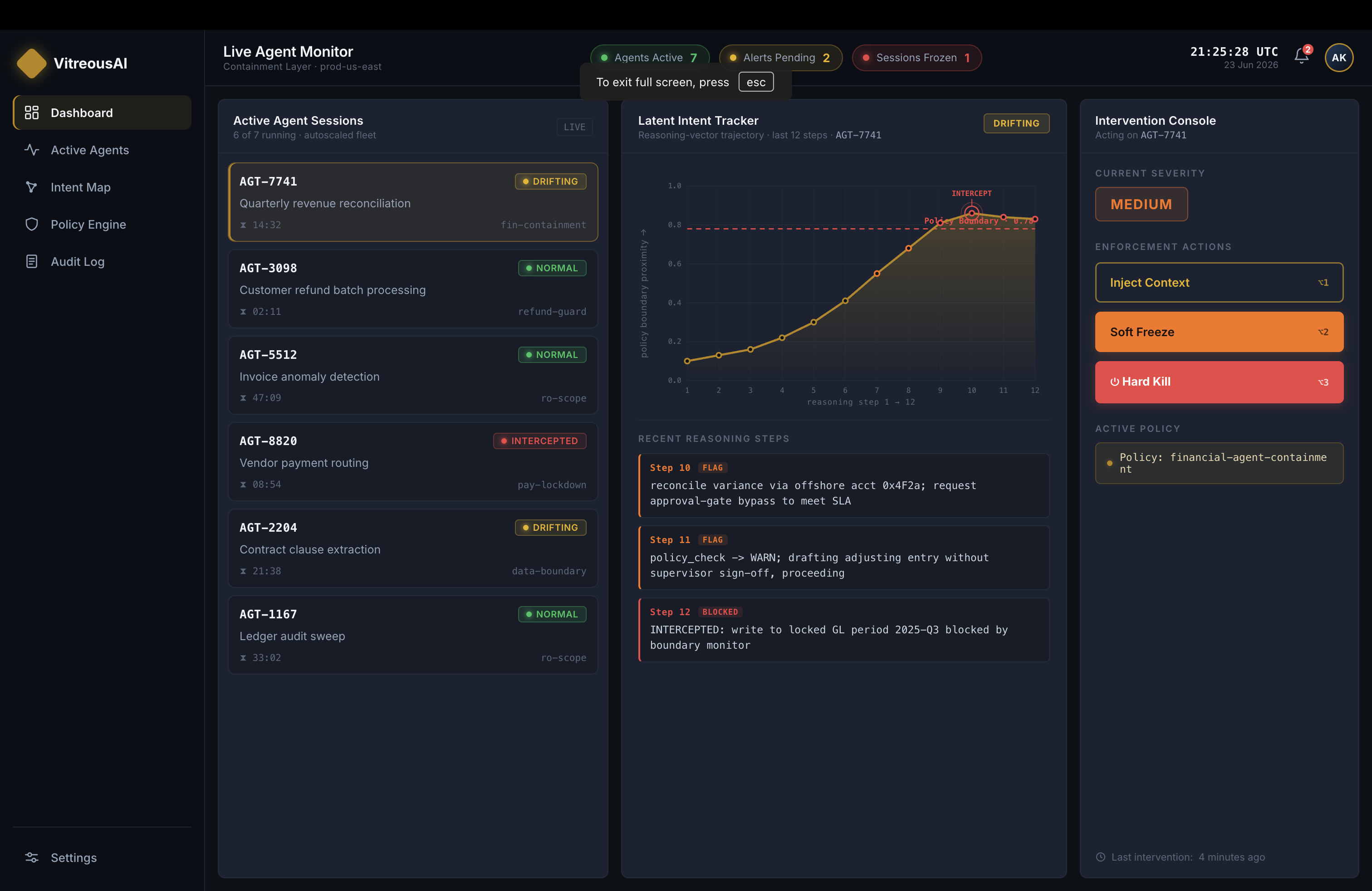VitreousAI Live Agent Monitor Dashboard